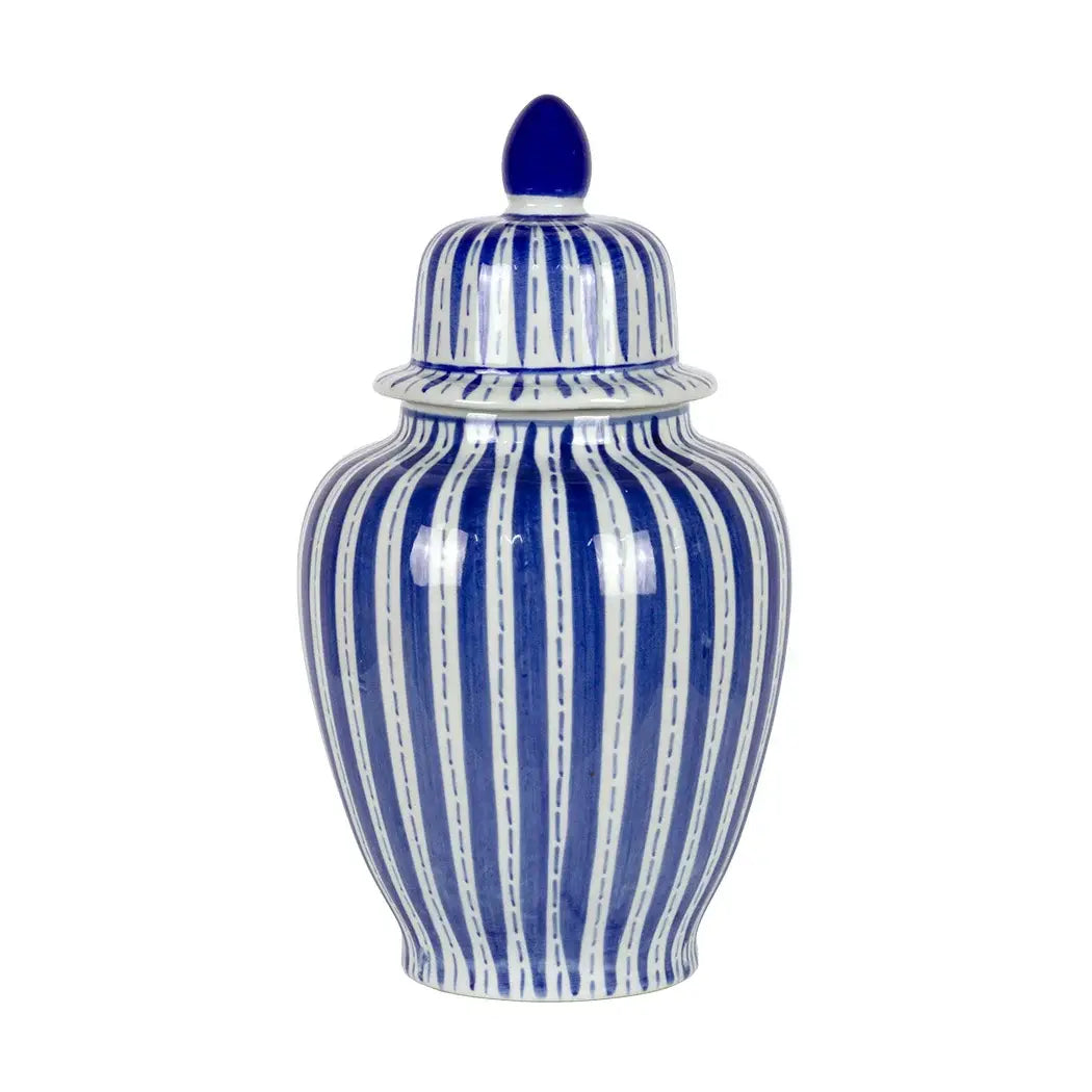 Ginger Jar - Striped Blue & White 25cm - Ceramic