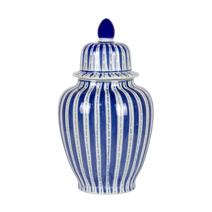 Ginger Jar - Striped Blue &amp; White 25cm - Ceramic