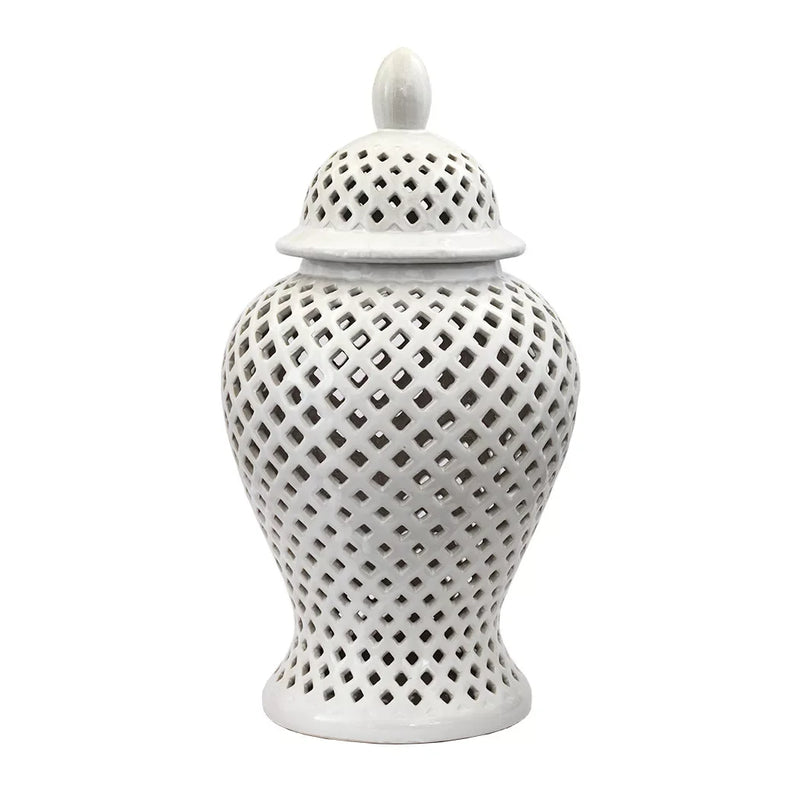 Ginger Jar - Tall White Cut-Out 46cm - Ceramic