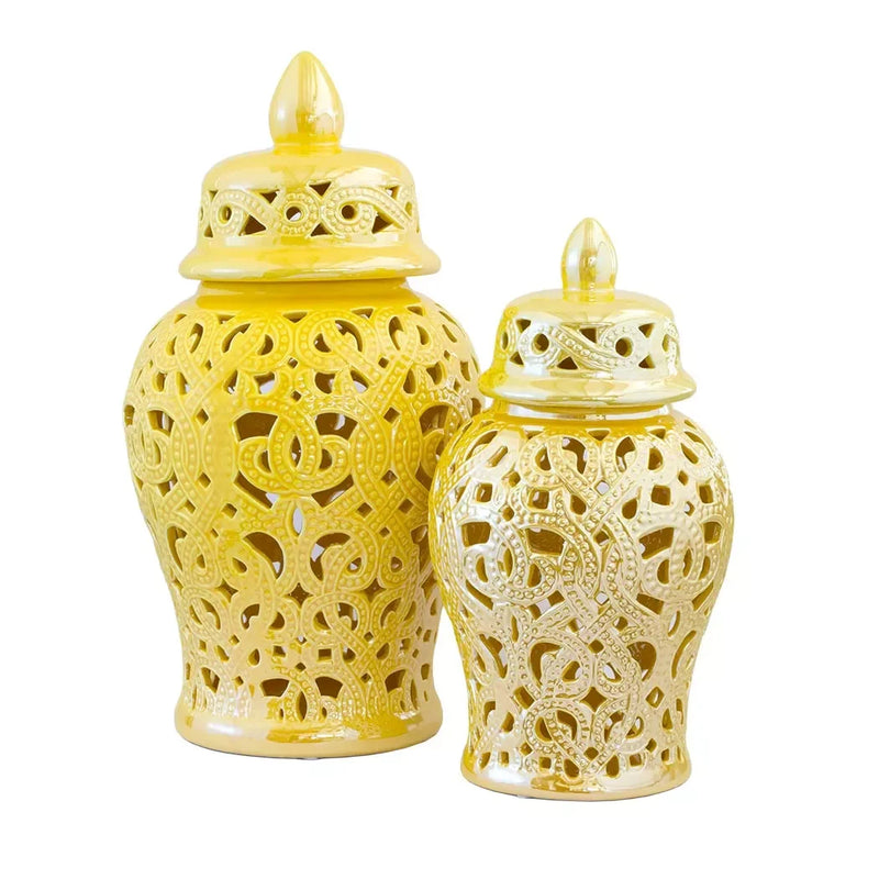 Ginger Jar - Yellow Pearlescent 35cm Ceramic