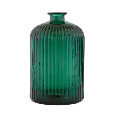 Glass Bottle - Emerald Ribbed Vase 23.5cm - Glass / Crystal