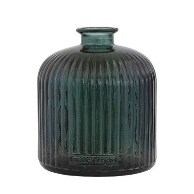 Glass Bottle - Grey Green Ribbed Vase 17.5cm - Glass