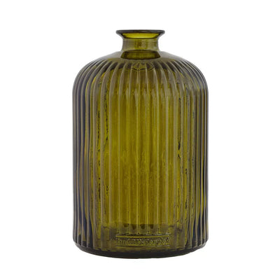 Glass Bottle - Olive Green Ribbed Vase 23.5cm - Glass