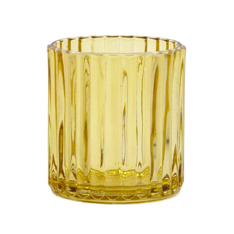 Glass Votive - Amber Yellow Lines 8cm - Glass / Crystal