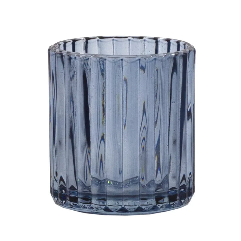 Glass Votive - Blue-Grey Lines 8cm - Glass / Crystal