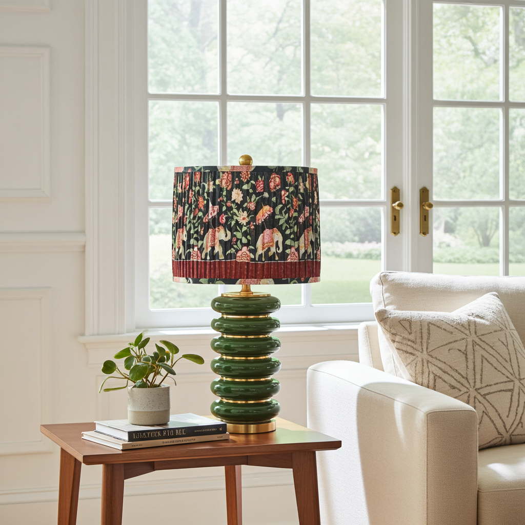 Table Lamp - Green &amp; Brass Layered 62cm