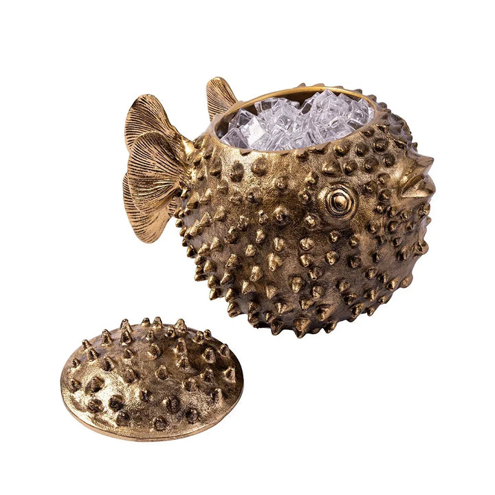 Ice Bucket - Brass Puffer Fish - Metal