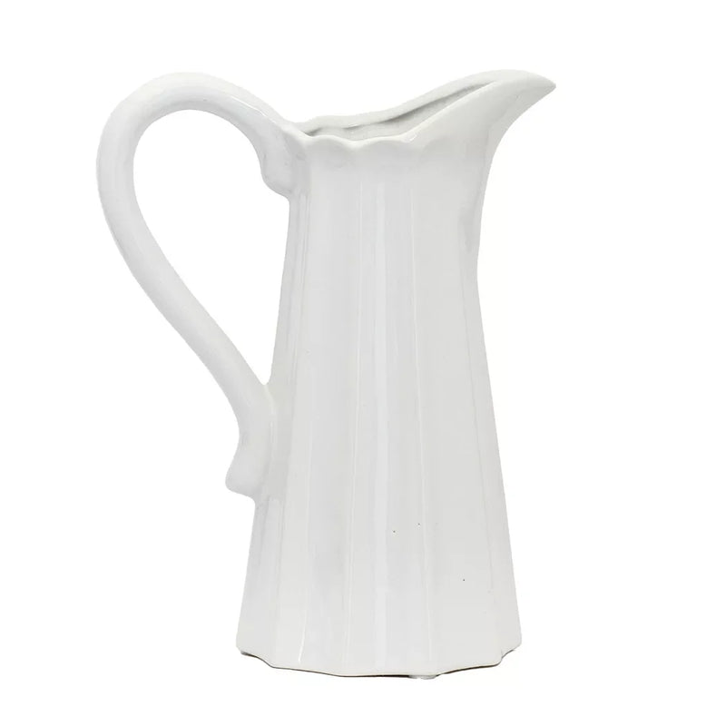 Jug - Ceramic White Embossed Tall - Ceramic