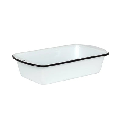 Loaf Pan - Enamel White Black Rim - Enamel