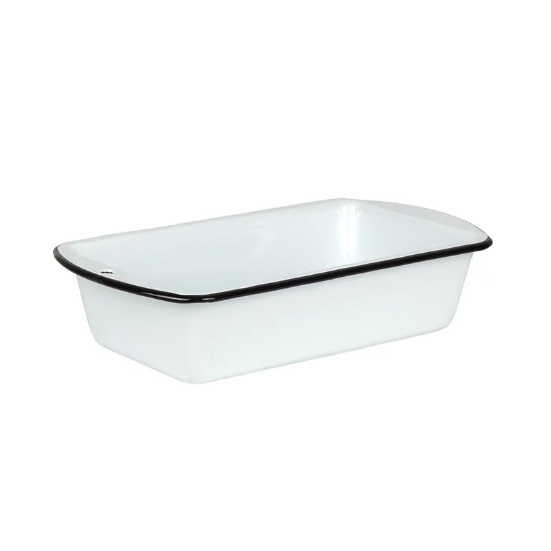 Loaf Pan - Enamel White Black Rim - Enamel