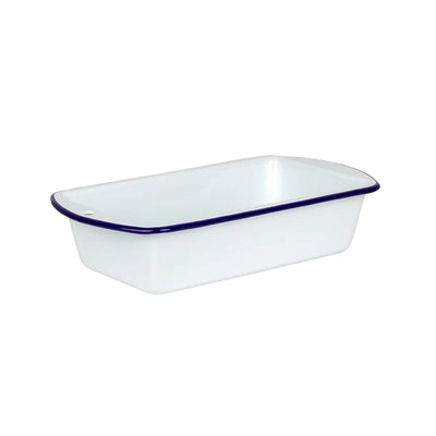 Loaf Pan - Enamel White Blue Rim - Enamel