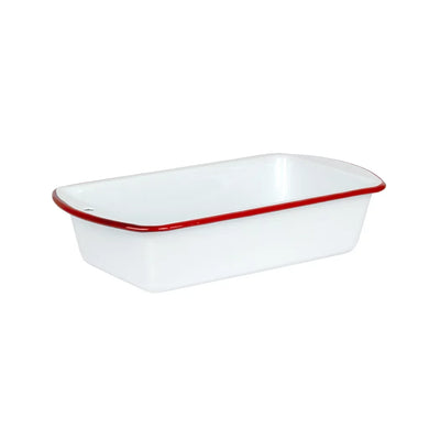 Loaf Pan - Enamel White Red Rim - Enamel