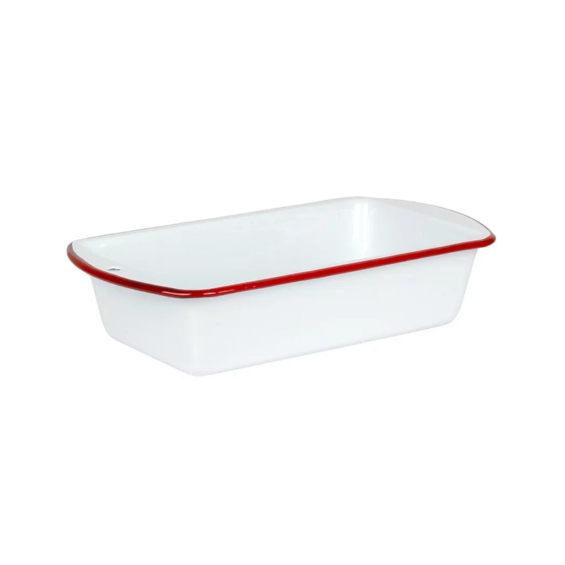 Loaf Pan - Enamel White Red Rim - Enamel