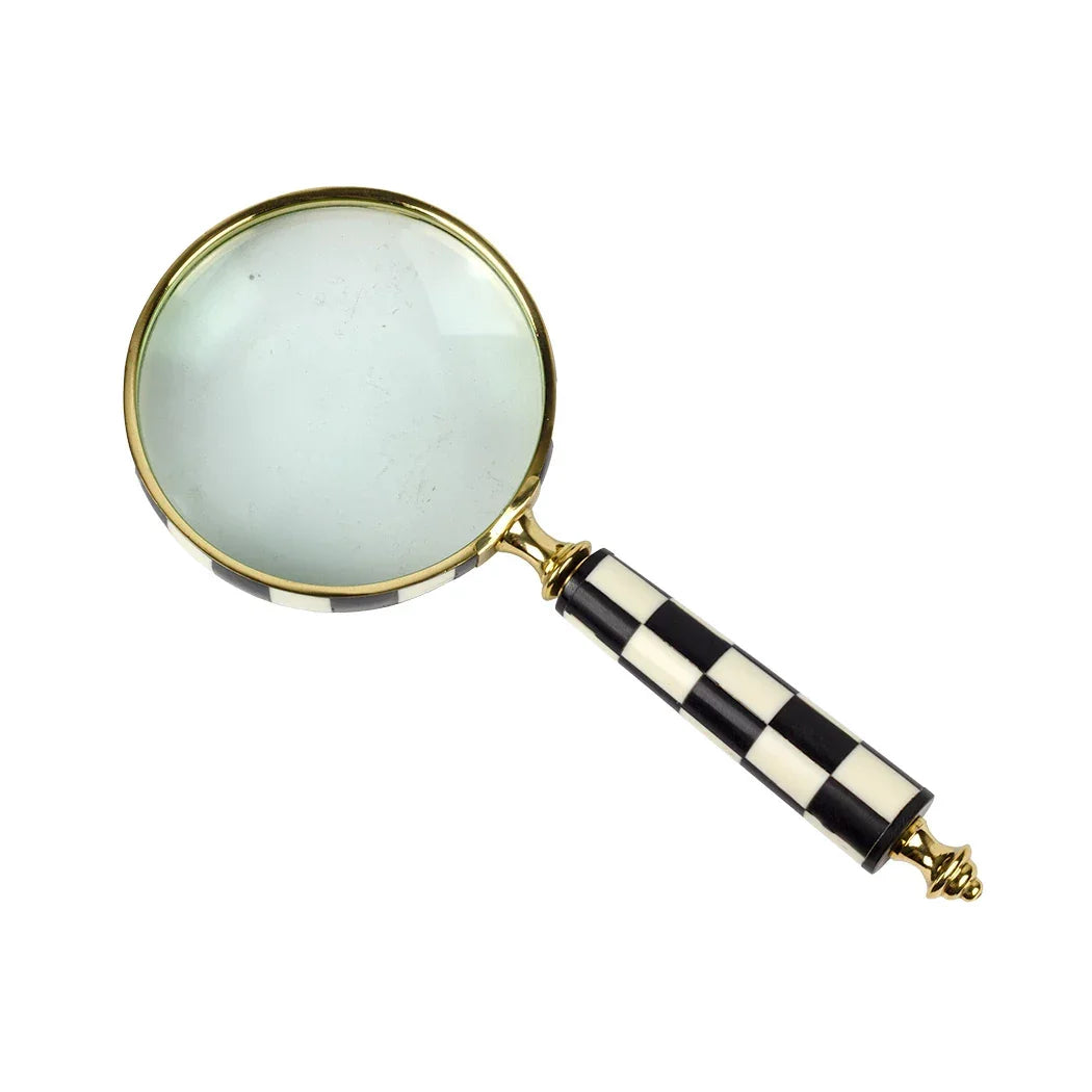 Magnifying Glass - Black & White Checkered Gold - Pewter
