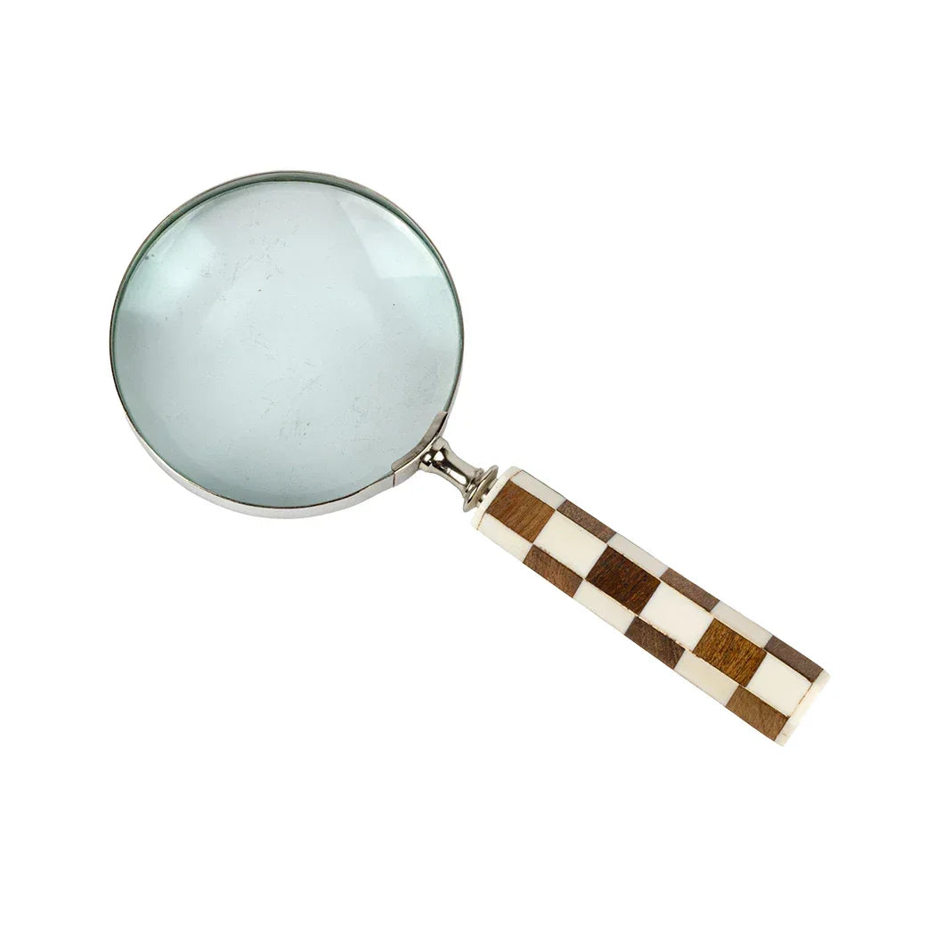 Magnifying Glass - Brown Wood Checkered - Pewter