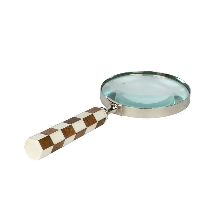 Magnifying Glass - Brown Wood Checkered - Pewter