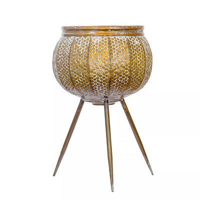 Metal Vase - 3 Footed Bronze Honeycomb 53cm - Iron
