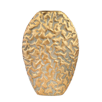 Metal Vase - Golden Textured Flat 36cm Iron