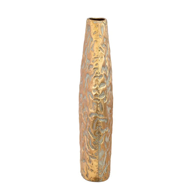 Metal Vase - Golden Textured Flat 36cm Iron