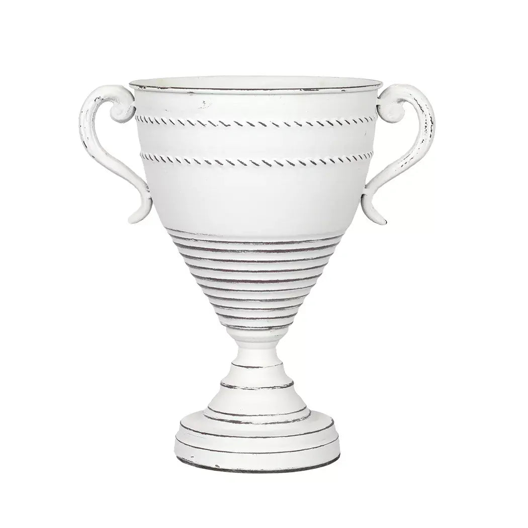 Metal Vase - White Roman 28cm - Iron