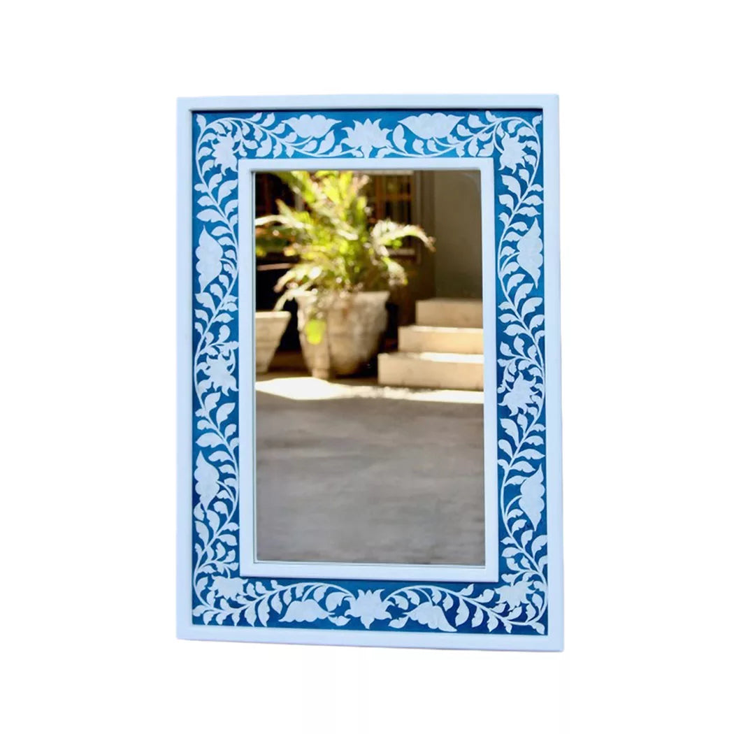 Wall Mirror - Blue &amp; White Wooden Classic