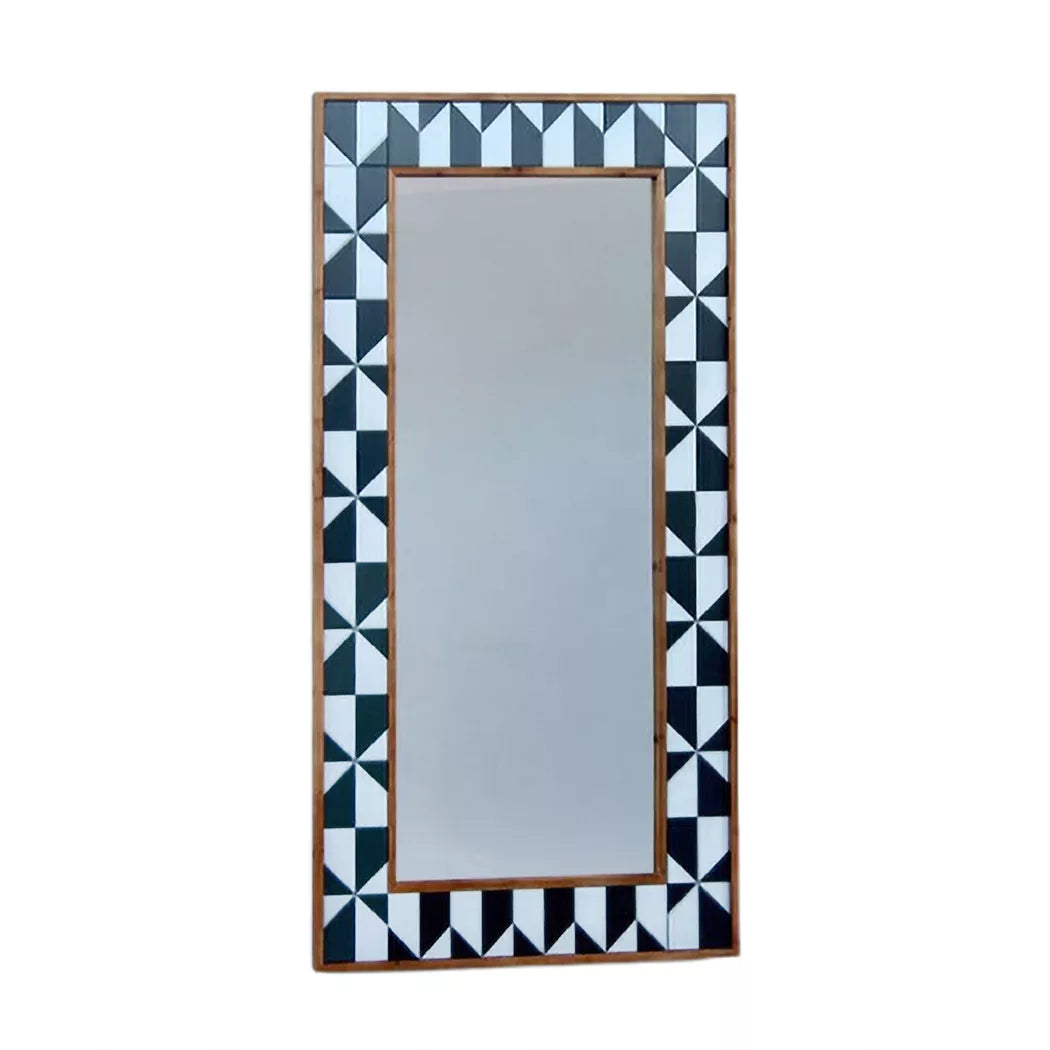 Wall Mirror - Geometric Black &amp; White Wooden