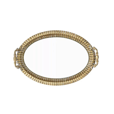 Mirror Tray - Gold Oval Metal - Pewter