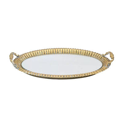 Mirror Tray - Gold Oval Metal - Pewter