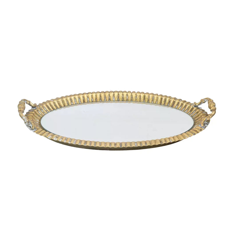 Mirror Tray - Gold Oval Metal - Pewter