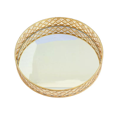 Mirror Tray - Round Gold Metal 29.5cm - Pewter