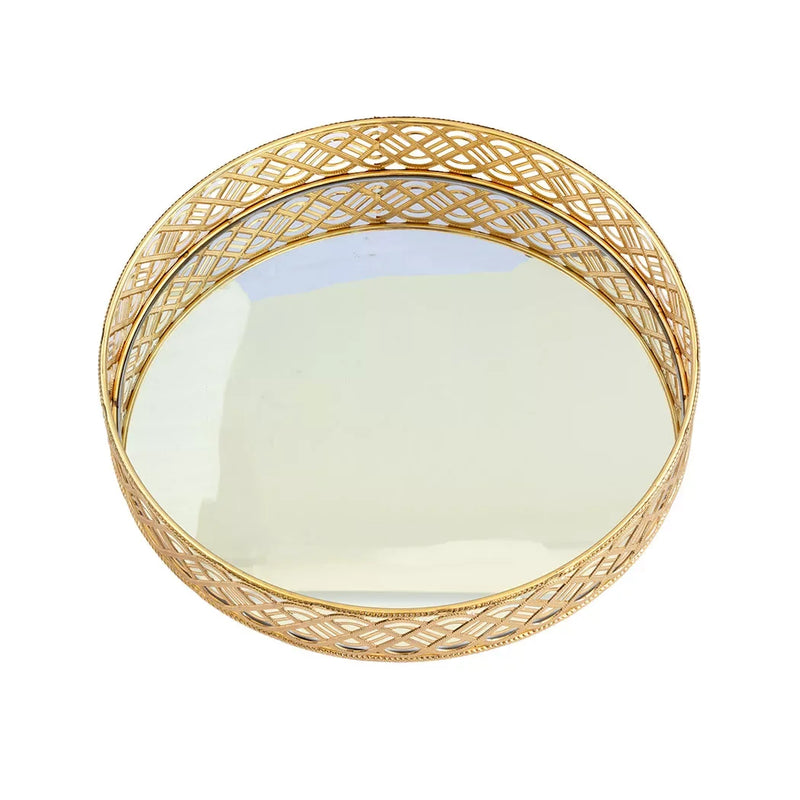 Mirror Tray - Round Gold Metal 29.5cm - Pewter