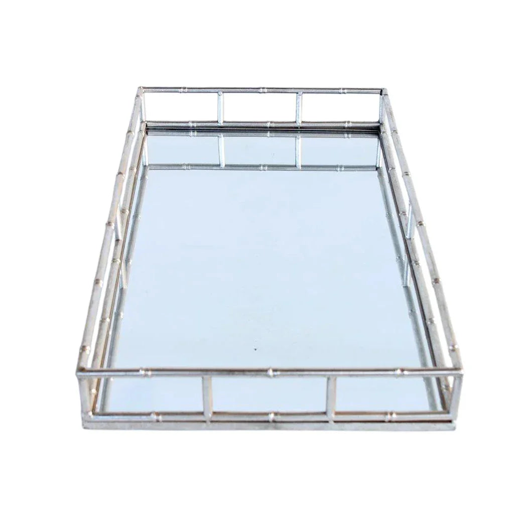 Mirror Tray - Silver Bamboo Metal - Pewter