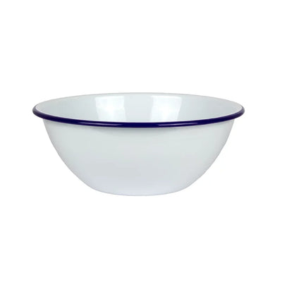Mixing Bowl - Enamel White Blue Rim 26cm - Enamel