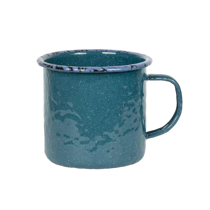 Mug - Enamel Teal Distressed Blue Rim Large - Enamel