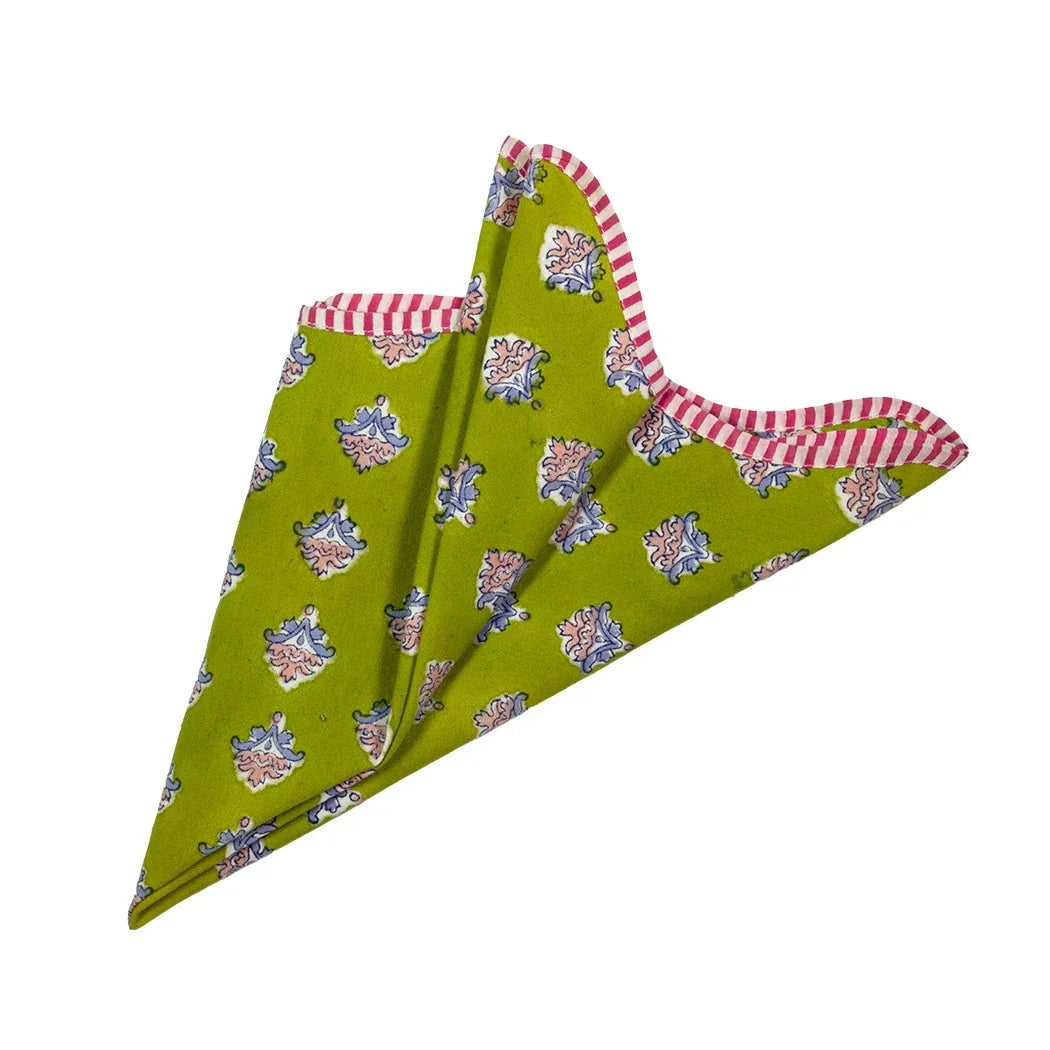 Napkin - Fleur Green Scalloped Edge - Linen