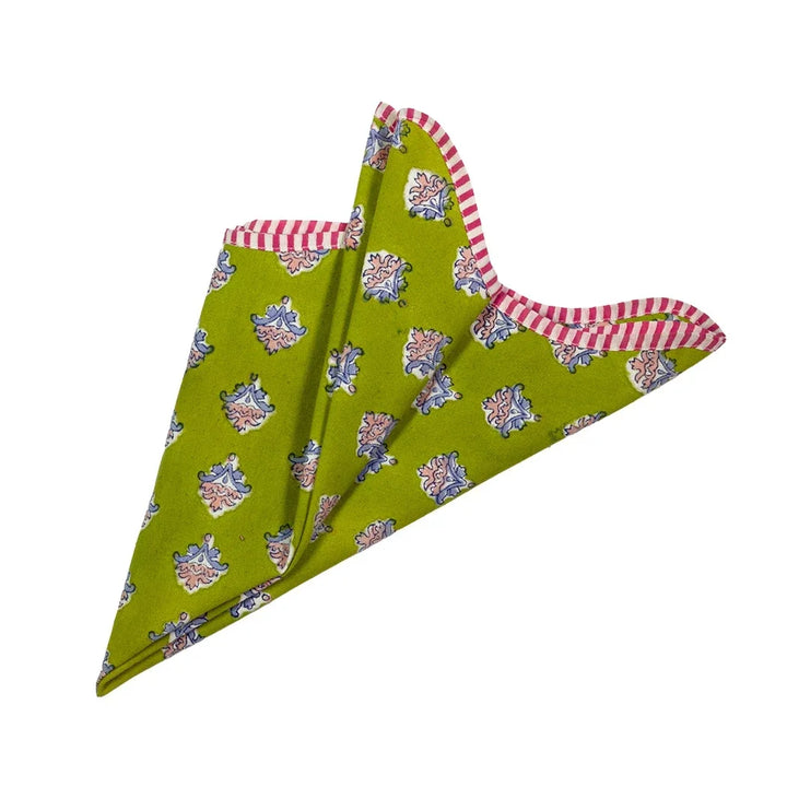 Napkin - Fleur Green Scalloped Edge - Linen