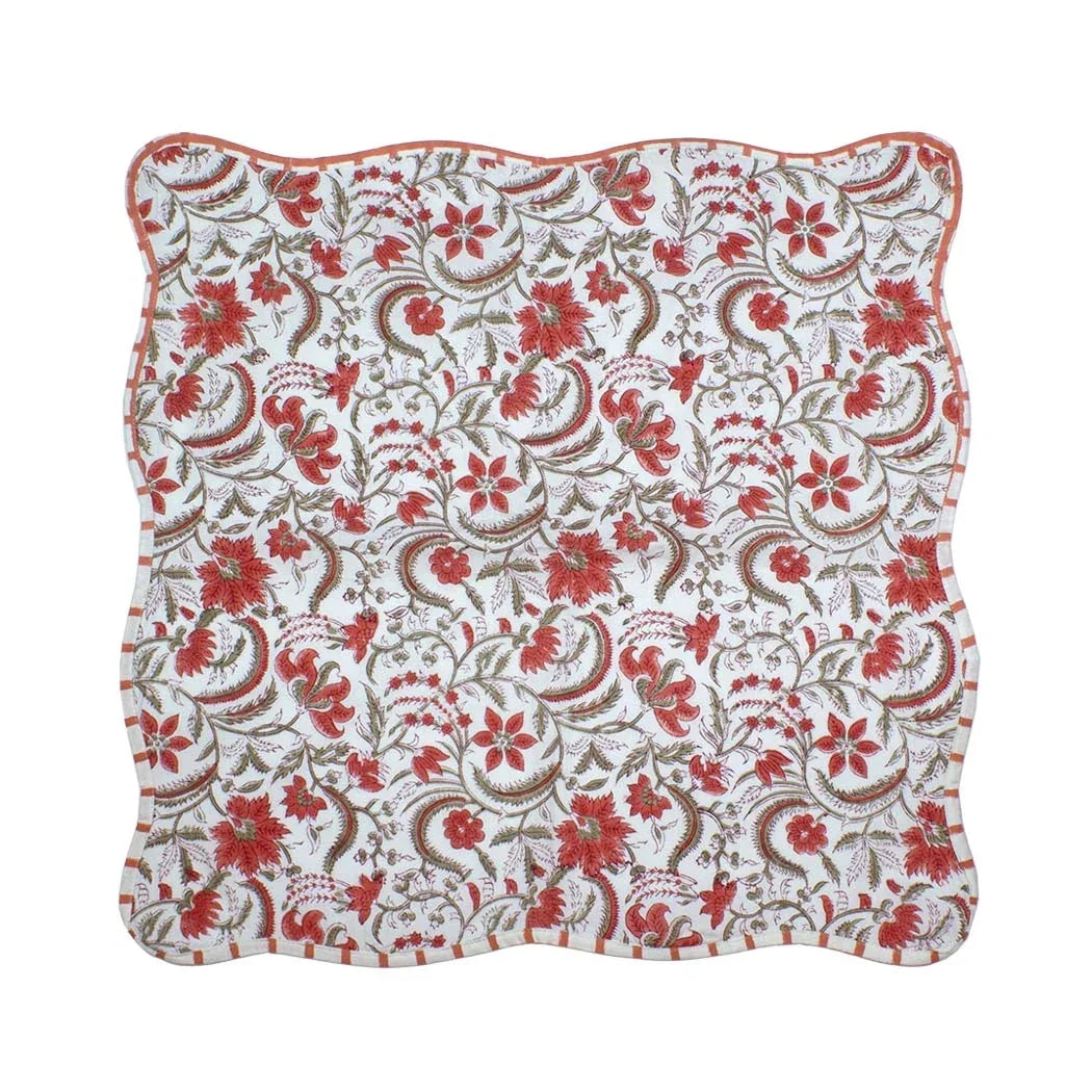 Napkin - Luscious Red Scalloped Edge - Linen