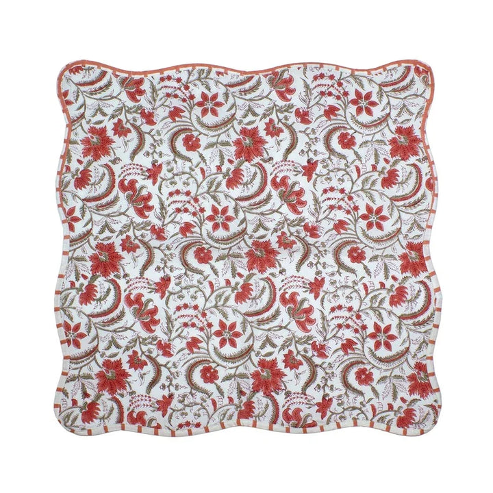 Napkin - Luscious Red Scalloped Edge - Linen
