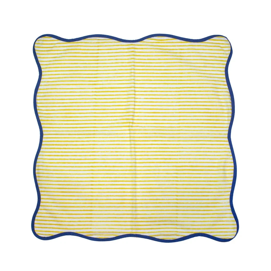 Napkin - Pinstripe Yellow Scalloped Edge - Linen