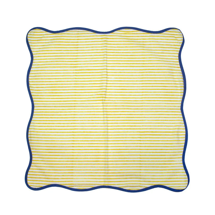 Napkin - Pinstripe Yellow Scalloped Edge - Linen