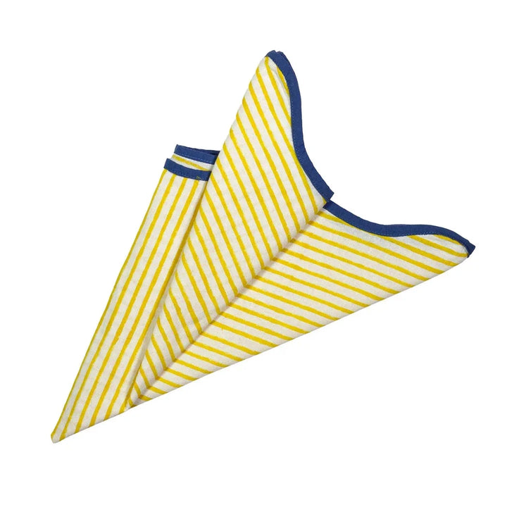 Napkin - Pinstripe Yellow Scalloped Edge - Linen