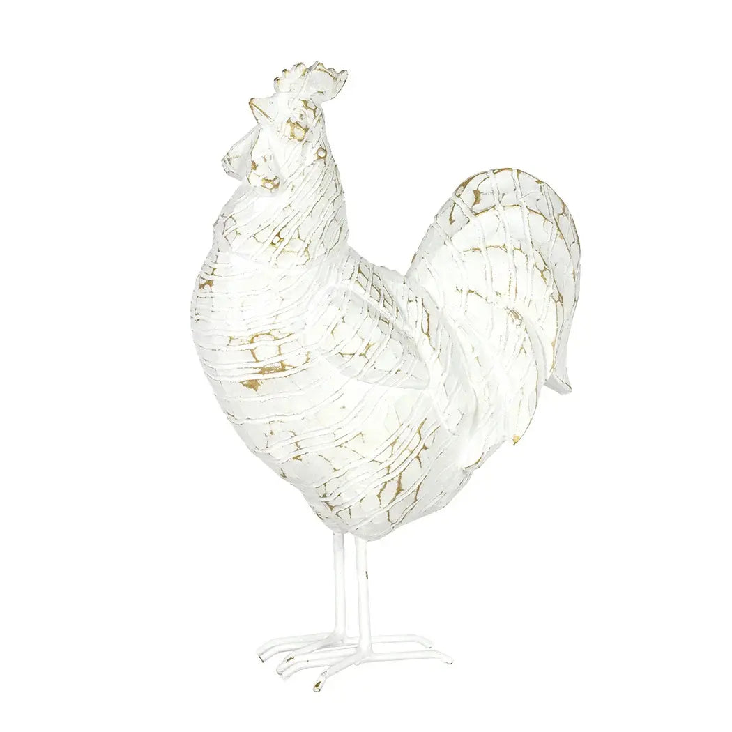 Ornament - Distressed White & Gold Rooster - Resin