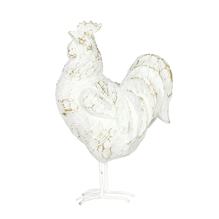 Ornament - Distressed White &amp; Gold Rooster - Resin