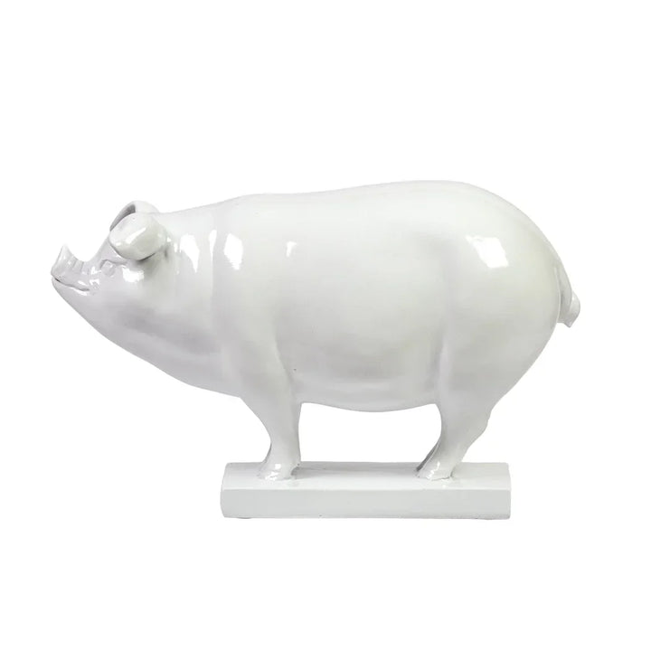 Ornament - Fat Pig White - Wood