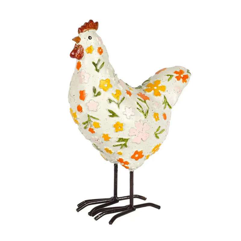 Ornament - Floral Chicken 19cm - Resin