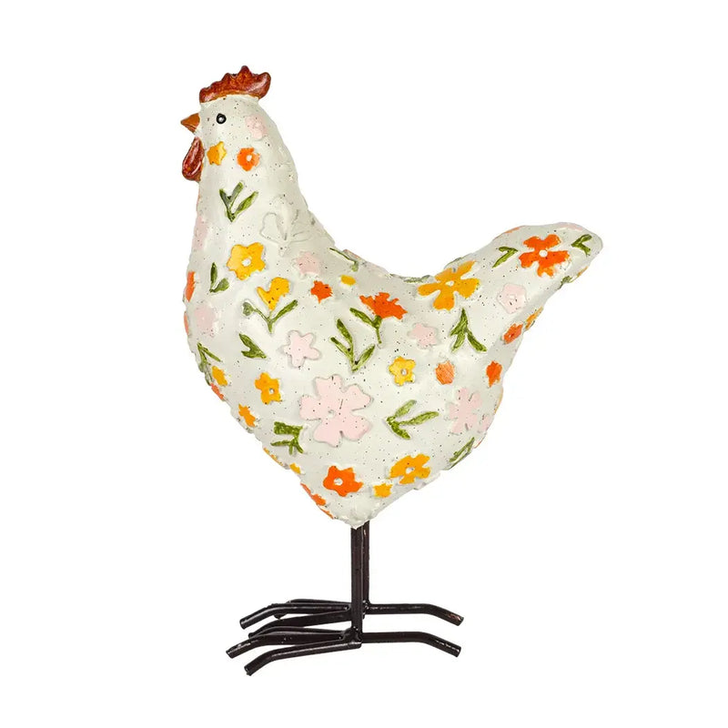 Ornament - Floral Chicken 19cm - Resin