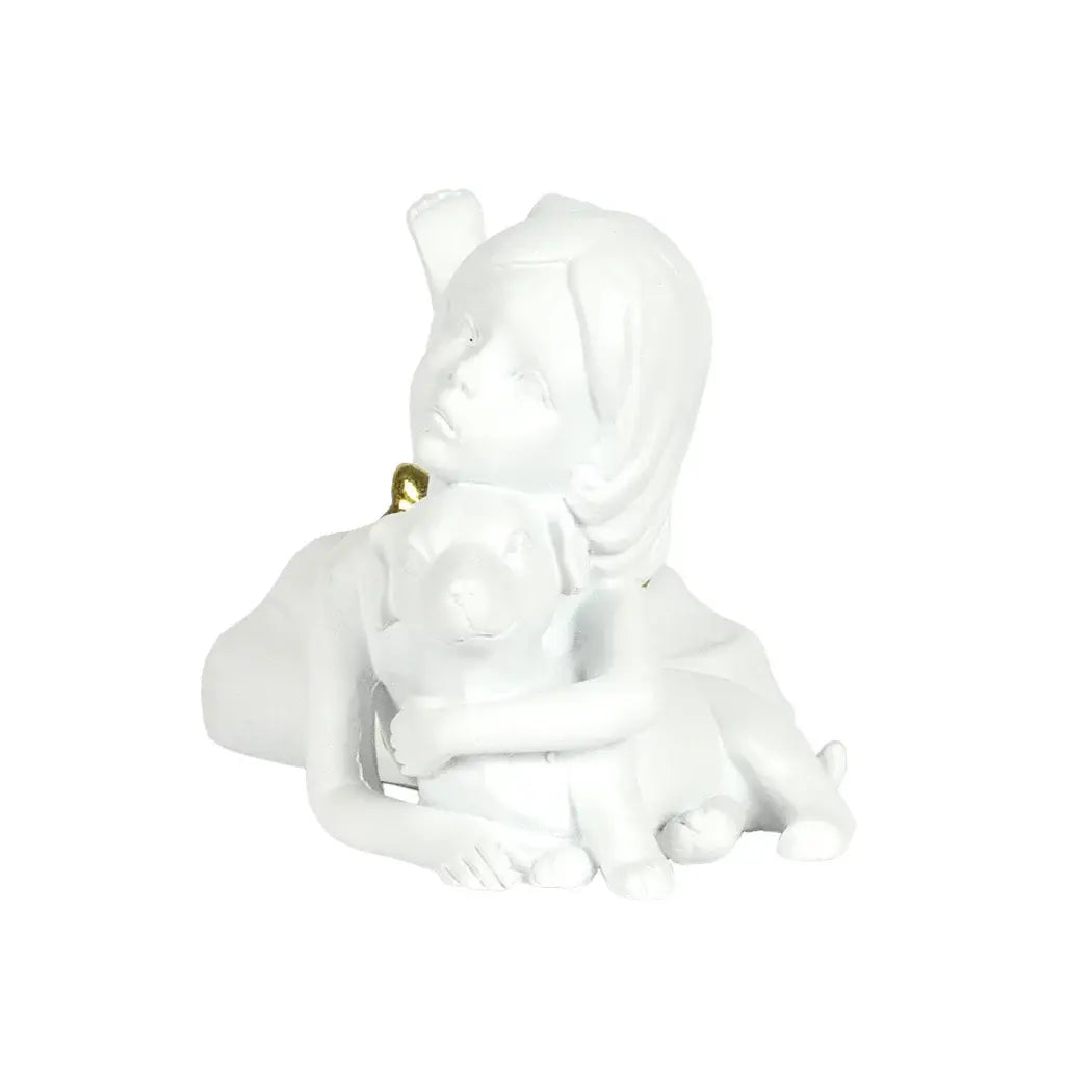 Ornament - Girl with Dog White & Gold - Resin