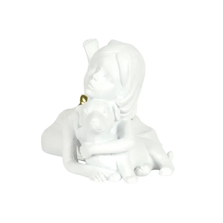 Ornament - Girl with Dog White &amp; Gold - Resin
