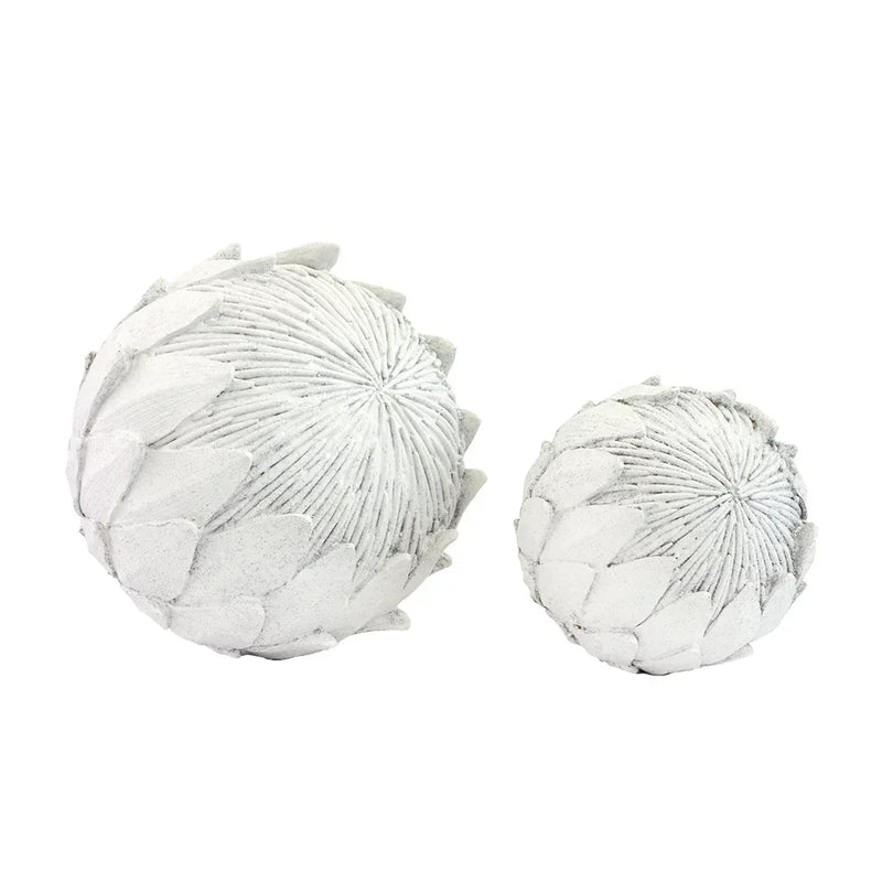 Ornament - White Protea Ball 18cm - Resin