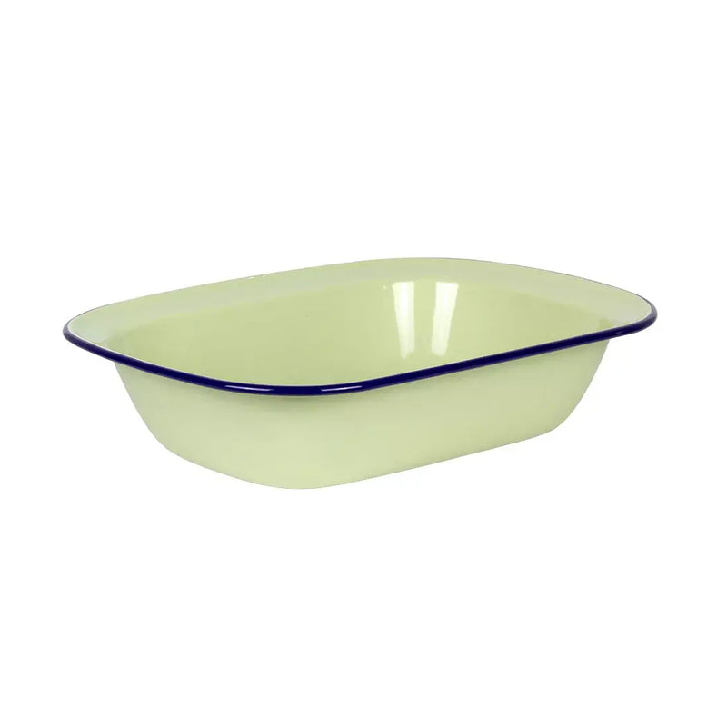 Pie Dish - Enamel Chartreuse Blue Rim 32cm - Enamel